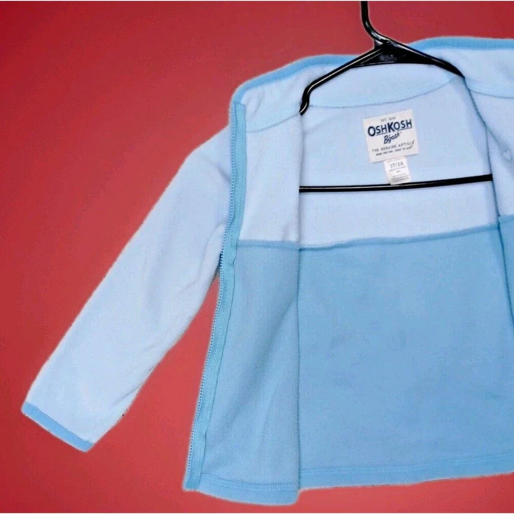 OshKosh B'gosh 3T Toddler Girls Blue Zip Up Sweater Heart Print Jacket Knit